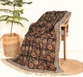 Bohemian Mud Cloth Handmade Throw with Tassels - 120x180 CM Handblock Printed Floral Cotton Blanket, Soft Handloom Sofa Throw for Living Room, Bed, Couch & Home Décor