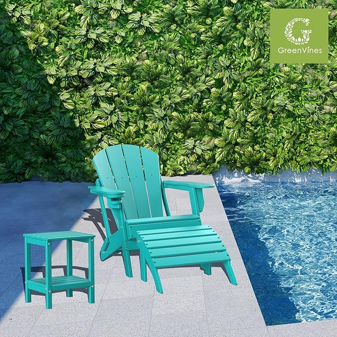 GREENVINES Adirondack-Ottoman | HDPE Plastic | Outdoor Footrest | All Weather | Foot Rest | Foot Stool | Aqua | for Adirondack Chair | for Patio Backyard Pool