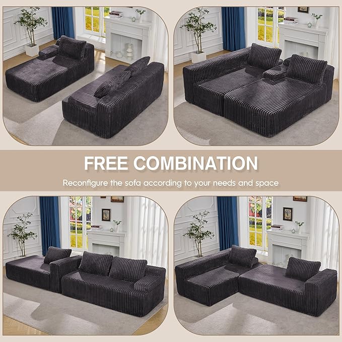 Hobestluk Modular Sectional Sofa Couches 108" L-Shape Couch 3 Seat Modular Sofa Memory Foam Sectional Couches for Living Room, Boneless Couch with Oversized Chaise (Grey, Left Facing)
