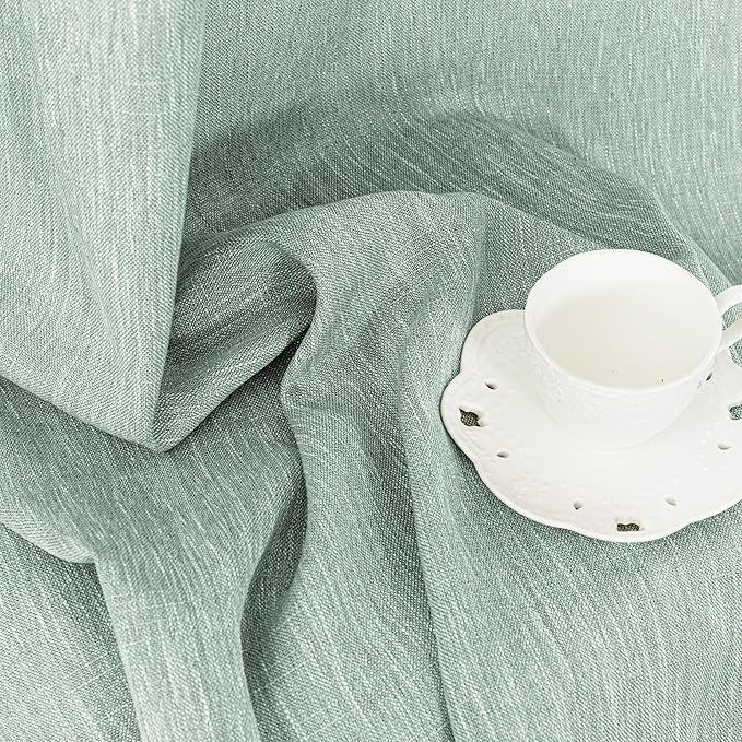 MYSKY HOME Semi Sheer Curtains for Bedroom, Kitchen Curtain Panels Cotton Polyester Blend Fabric Linen Look Texture Light Filtering Privacy Drapes, Farmhouse Home Decor, 50" x 63", Aqua, 2 Pieces