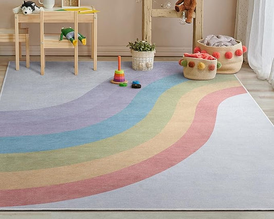 Well Woven Kids Rugs Rainbow 9'10" x 13' Multi Color Modern Flat-Weave Playroom Area Rug