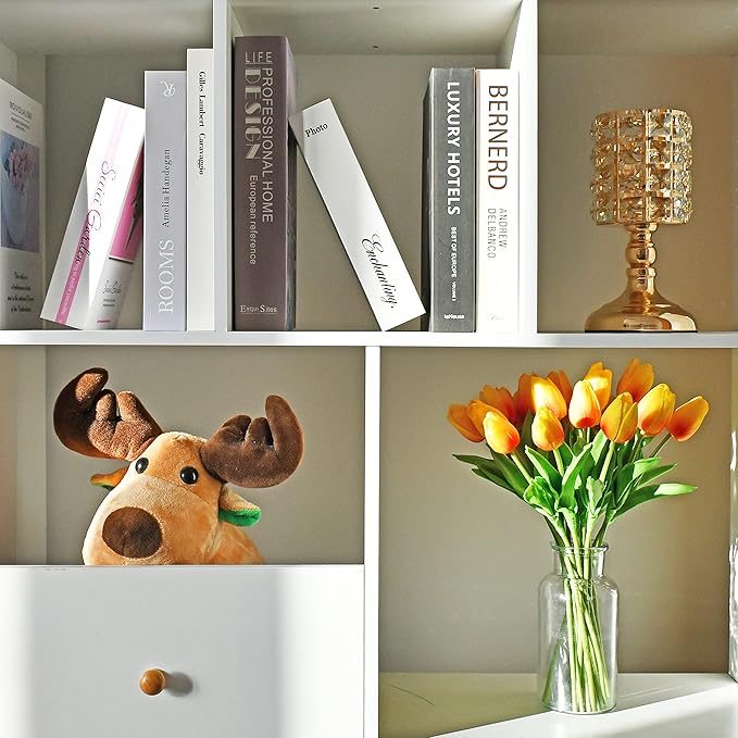Mandy's Artificial Tulips 20 Stems Sunset PU Faux Flowers for Wedding Home Decor 13.5 Inch