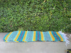Del Mex Classic Mexican Blanket, Large Authentic Woven Falsa Throw (70"x50"), Artisan Southwest Décor for Beach, Yoga, Outdoors (Teal/Yellow)