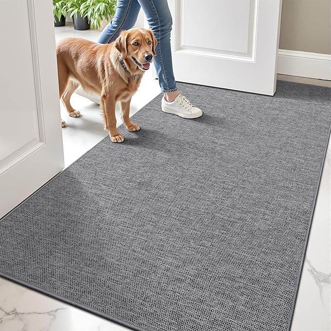 LUMI Ultra Thin Door Mat for Entryway,36"x56" Low Profile Non Slip Rubber Backing Indoor Doormat, Easy Clean Welcome Entrance Mat for Inside House, Patio,Dark Grey