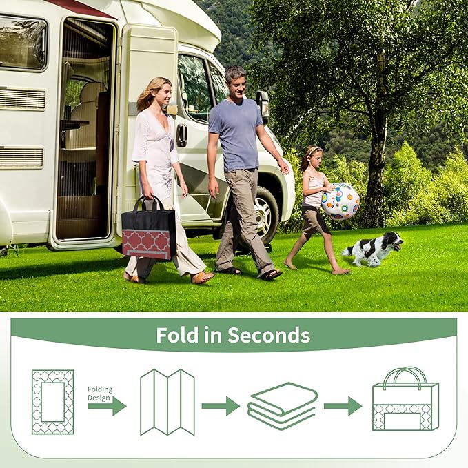 GENIMO 5' x 8' Outdoor Rug Waterproof for Patio Decor, Foldable Reversible Plastic Straw Area Rugs Mat for Camper, Outside Carpet for Rv, Deck, Porch, Picnic, Beach, Balcony, Red & Grey