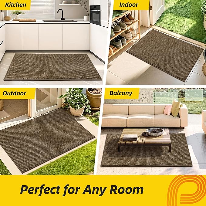 JSEI Dirt Trapper Door Mat 24"x36" Non-Slip Washable Entrance Mat, Dog Doormats, Absorbent & Fade-Resistant Floor Mats, Low Profile Welcome Mats for Entryway, Front Door, and Inside Entrance, Brown