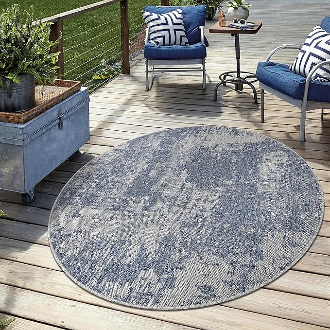 Keen Home Design Terrace Outdoor Round Rug - 8ft Round Washable Indoor/Outdoor Rug for Patio, Kitchen, Balcony, Beach, Garden, Deck and Porch, Size: 7'7" Round