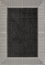 nuLOOM 9'6" x 12' Outdoor Area Rug, Casual Design With Striped Border, Stain Resistant, Highly Durable, For Patio, Balcony, Bedroom, Living Room, Dining Room, Bathroom, Black