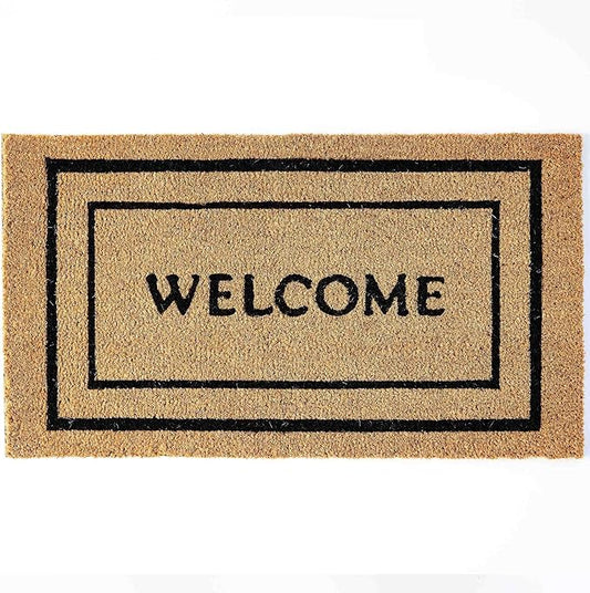 KANKUN Coco Coir Door Mat with Heavy Duty Backing, Welcome Doormat (17" x 30"), Doormat Entrance (Welcome Double)