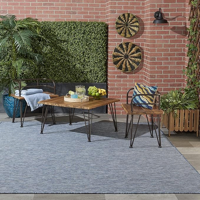 Nourison Positano Indoor-Outdoor Navy Blue 5' x 7' Area Rug, Easy Cleaning, Non Shedding, Bed Room, Living Room, Dining Room, Backyard, Deck, Patio (5x7)