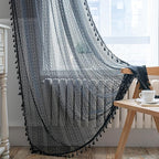 Sutuo Home Black Boho Curtain for Halloween Decor, Sheer Crochet Lace Handmade Tassels Knitted Window Treatment Vintage Rustic Bohemian Farmhouse Drape for Bedroom Rod Pocket 1 Panel 59" W x 96" L