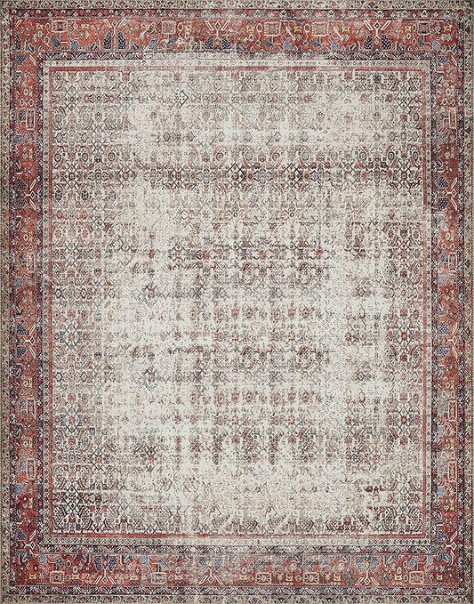 Loloi Layla Collection LAY-12 Ivory/Brick 2'-6" x 12'-0" .13" Thick Runner Rug, Soft, Durable, Vintage Inspired, Distressed, Low Pile, Non-Shedding, Easy Clean, Printed, Living Room Rug