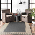 nuLOOM 4' x 6' Outdoor Area Rug, Casual Design With Striped Border, Stain Resistant, Highly Durable, For Patio, Balcony, Bedroom, Living Room, Dining Room, Bathroom, Dark Grey