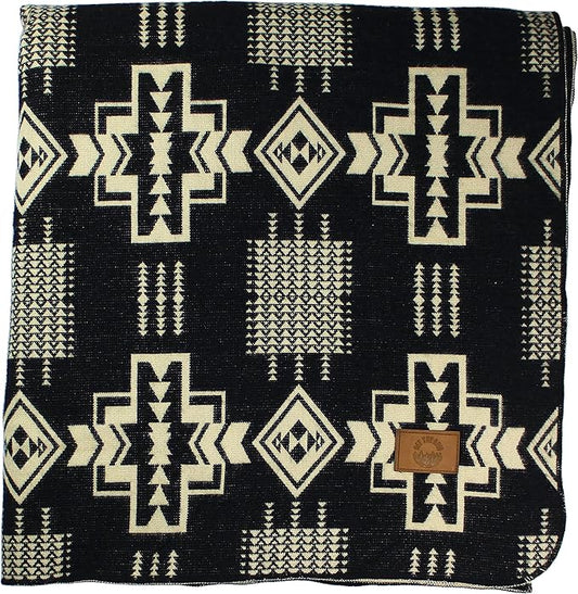 Inca Aztec Throw, Queen, King Blanket | Southwest Indian Navajo Boho Style | Native Cover for Camping, Bedding, Couch, Vanlife | Faux Alpaca, Lightweight, Hypoallergenic (Obsidian Black, Throw)