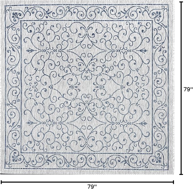 JONATHAN Y Vintage Filigree Indoor Outdoor Square Area Rug 6X6 Gray/Navy, Charleston Textured Weave for Backyard, Patio, Porch, Easy-Cleaning, High Traffic, Pet-Friendly, Non-Shedding (SMB106C-6SQ)