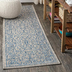 JONATHAN Y Vintage Filigree Indoor Outdoor Runner Rug 2X10 Gray/Navy, Charleston Textured Weave for Backyard, Patio, Porch, Easy-Cleaning, High Traffic, Pet-Friendly, Non-Shedding (SMB106C-210)