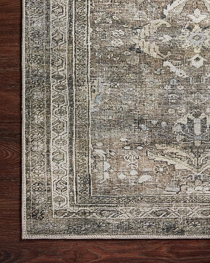 Loloi Layla Collection LAY-13 Antique/Moss 9'-0" x 12'-0" .13" Thick Area Rug, Soft, Durable, Vintage Inspired, Distressed, Low Pile, Non-Shedding, Easy Clean, Printed, Living Room Rug