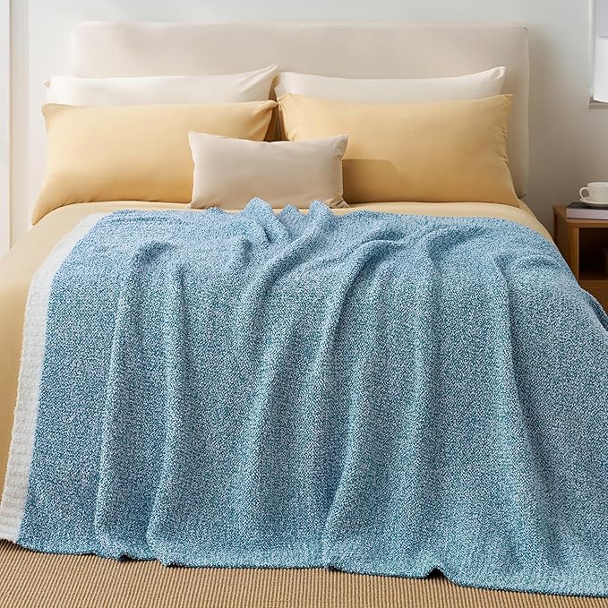 Joiedomi Twin Blanket for Couch Bed Sofa, Blue Knitted Blankets Gifts for Women Mom Girls, Cozy Cute Soft Throw Home Room Decor Aesthetic for Women Mothers Birthday Gifts 60x80 Inches
