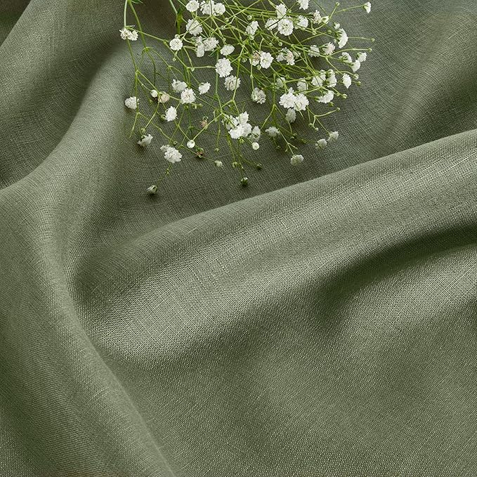 Solino Home Linen Oil Green Table Runner 144 Inches Long - 100% Pure Linen Extra Long Table Runner 14 x 144 Inch for Fall, Autumn, Thanksgiving - Fete