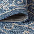 JONATHAN Y Vintage Filigree Indoor Outdoor Runner Rug 2X10 Navy/Gray, Charleston Textured Weave for Backyard, Patio, Porch, Easy-Cleaning, High Traffic, Pet-Friendly, Non-Shedding (SMB106D-210)