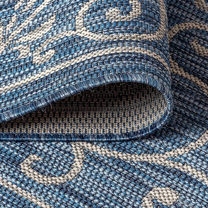 JONATHAN Y Vintage Filigree Indoor Outdoor Round Area Rug 9 Ft Navy/Gray, Charleston Textured Weave for Backyard, Patio, Porch, Easy-Cleaning, High Traffic, Pet-Friendly, Non-Shedding (SMB106D-9R)