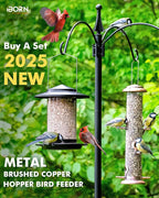 iBorn Metal Bird Feeders for Outdoors Hanging,Wild Bird Feeders for Cardinal,18cm Large Roof&Tray Black 6 Port (Seed is not Included)