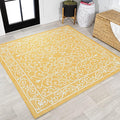 JONATHAN Y Vintage Filigree Indoor Outdoor Square Area Rug 5X5 Yellow/Cream, Charleston Textured Weave for Backyard, Patio, Porch, Easy-Cleaning, High Traffic, Pet-Friendly, Non-Shedding SMB106L-5SQ