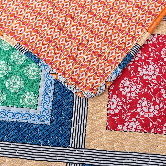 NEWLAKE Quilt Bedspread Sets - Bohemian Farmhouse Pattern Reversible Coverlet Set, Queen Size