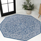 JONATHAN Y Vintage Filigree Indoor Outdoor Octagon Area Rug 5 Ft Navy/Gray, Charleston Textured Weave for Backyard, Patio, Porch, Easy-Cleaning, High Traffic, Pet-Friendly, Non-Shedding SMB106D-5TGN