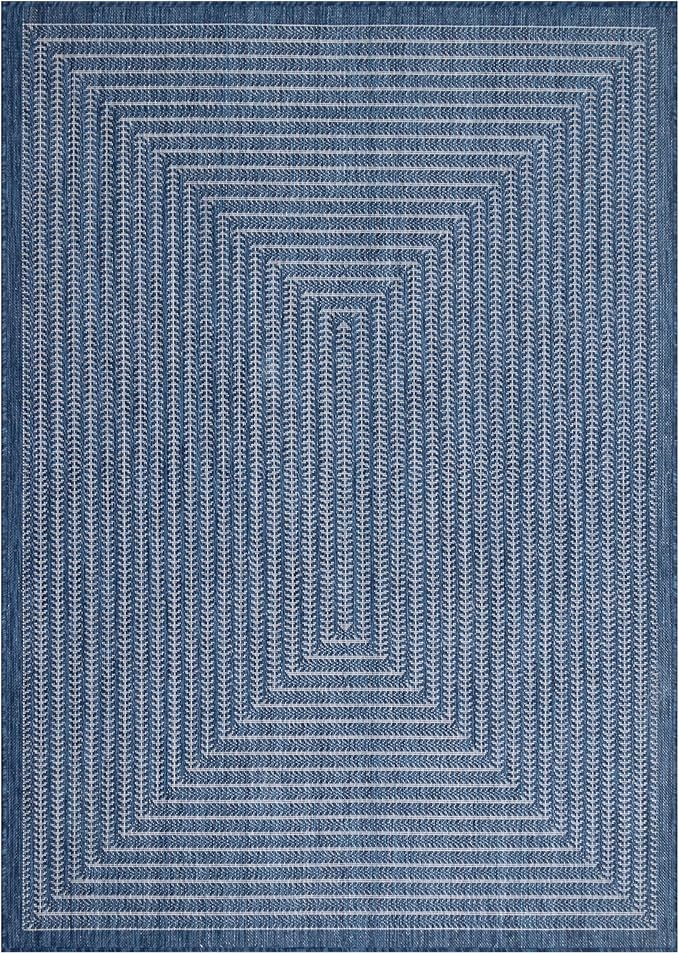 Adiva Rugs Outdoor Indoor Area Rug, Weather Resistant, Easy to Clean, Stain Resistant Floor Mat for Dining Room, Backyard, Deck, Patio (Navy Weiss, 8' x 10')