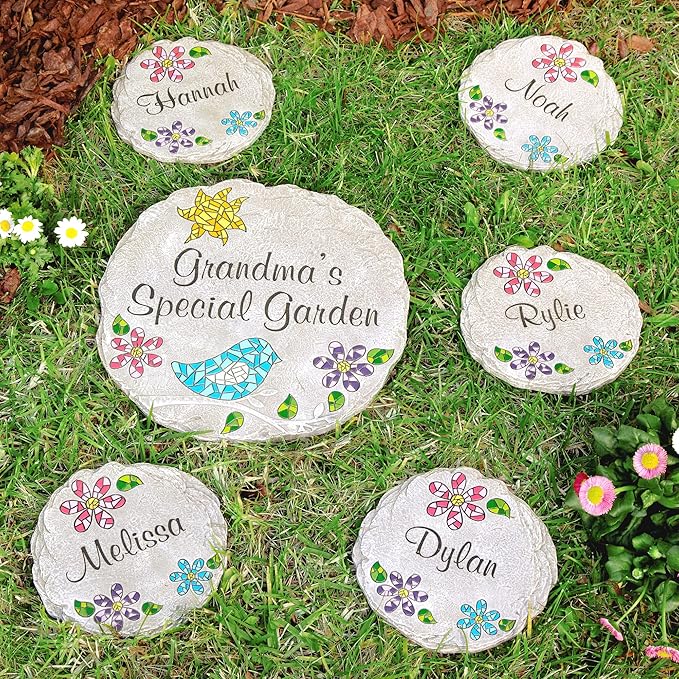 Let's Make Memories Personalized Mosaic Garden Stone - for Grandma, Mom – Small Stone - Personalize Message