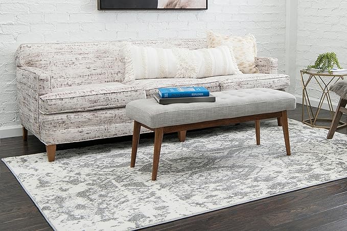 Unique Loom Rosso Collection Vintage, Geometric, Bohemian, Traditional, Distressed, Southwestern Area Rug, Rectangular 5' 0" x 8' 0", Light Gray/Ivory
