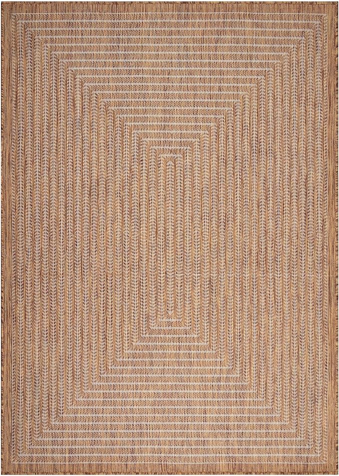 Adiva Rugs Outdoor Indoor Area Rug, Weather Resistant, Easy to Clean, Stain Resistant Floor Mat for Dining Room, Backyard, Deck, Patio (Wooden, 10' x 14')