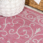 JONATHAN Y Vintage Filigree Indoor Outdoor Round Area Rug 5 Ft Fuchsia/Light Gray, Charleston Textured Weave for Backyard, Patio, Porch, Easy-Cleaning, Pet-Friendly, Non-Shedding (SMB106J-5R)