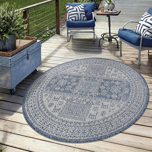 Keen Home Design Terrace Outdoor Round Rug - 5ft Round Washable Indoor/Outdoor Rug for Patio, Kitchen, Balcony, Beach, Garden, Deck and Porch, Size: 5'3" Round