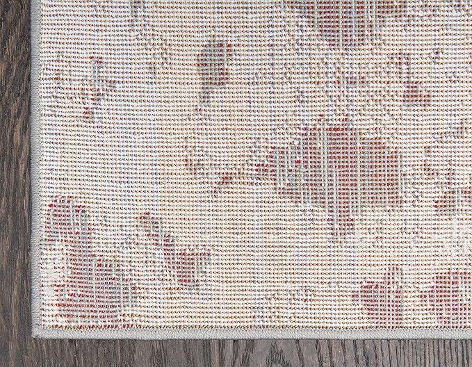 Unique Loom Rosso Collection Vintage, Geometric, Bohemian, Traditional, Distressed, Southwestern Area Rug, Rectangular 5' 0" x 8' 0", Light Gray/Ivory