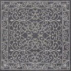 JONATHAN Y Vintage Filigree Indoor Outdoor Square Area Rug 5X5 Black/Gray, Charleston Textured Weave for Backyard, Patio, Porch, Easy-Cleaning, High Traffic, Pet-Friendly, Non-Shedding (SMB106G-5SQ)