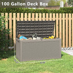 KAMABOKO 101 Gallon Waterproof Large Resin Deck Box, Lockable Large Outdoor Storage Boxes Indoor Outdoor Storage Container for Patio Cushions, Gardening Tools, Pool Supplies, Grey