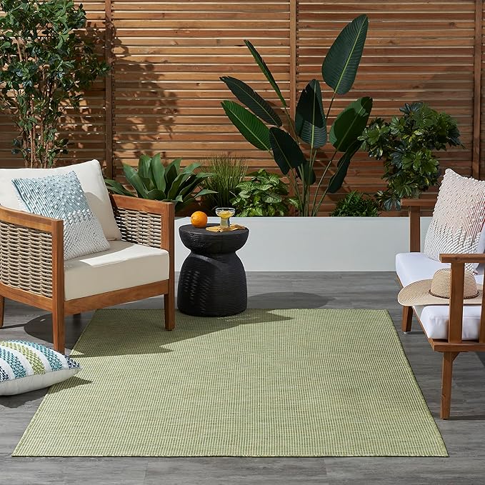 Nourison Home Positano Indoor/Outdoor Green 4' x 6' Area Rug, Easy Cleaning, Non Shedding, Bed Room, Living Room, Dining Room, Backyard, Deck, Patio (4x6)