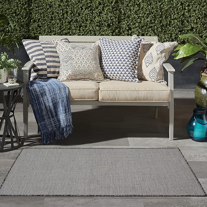 Nourison Positano Indoor/Outdoor Charcoal 3' x 5' Area Rug, Easy Cleaning, Non Shedding, Bed Room, Living Room, Dining Room, Backyard, Deck, Patio (3x5)