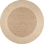 nuLOOM 6'7" Round Outdoor Area Rug, Casual Design With Striped Border, Stain Resistant, Highly Durable, For Patio, Balcony, Bedroom, Living Room, Dining Room, Bathroom, Light Brown