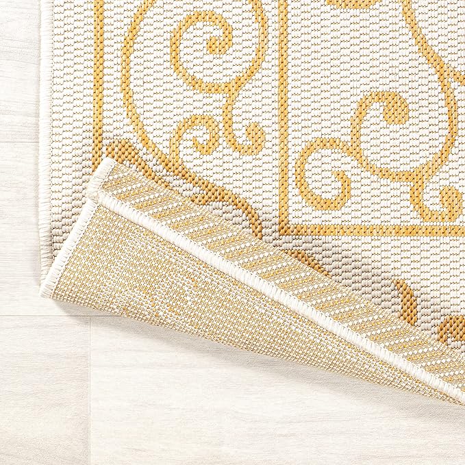 JONATHAN Y Vintage Filigree Indoor Outdoor Area Rug 5X8 Cream/Yellow, Charleston Textured Weave for Backyard, Patio, Porch, Easy-Cleaning, High Traffic, Pet-Friendly, Non-Shedding (SMB106M-5)