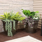 Sunnydaze 24-Inch Anjelica Large Plastic Pot for Plants - Outdoor Polyresin Round Planter with Drillable Drainage Holes - Sable - 4pk