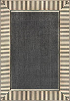nuLOOM 8' x 10' Outdoor Area Rug, Casual Design With Striped Border, Stain Resistant, Highly Durable, For Patio, Balcony, Bedroom, Living Room, Dining Room, Bathroom, Dark Grey