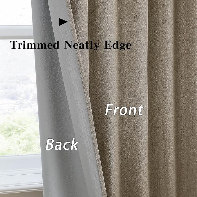 RAIN CITY Extra Wide Blackout Curtains 102 Inches Long 2 Panels Set,70 Inch Wide Back Tab Pleated Curtains with Hooks Track System,Energy Efficinet Drapes for Living Room Farm 70x102,Linen Brown