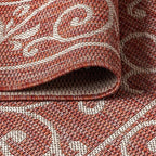 JONATHAN Y Vintage Filigree Indoor Outdoor Round Area Rug 8 Ft Red/Beige, Charleston Textured Weave for Backyard, Patio, Porch, Easy-Cleaning, High Traffic, Pet-Friendly, Non-Shedding (SMB106B-8R)