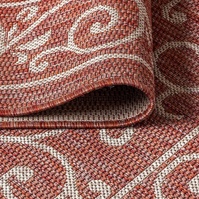 JONATHAN Y Vintage Filigree Indoor Outdoor Area Rug 9X12 Red/Beige, Charleston Textured Weave for Backyard, Patio, Porch, Easy-Cleaning, High Traffic, Pet-Friendly, Non-Shedding (SMB106B-9)