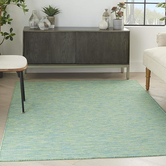 Nourison Positano Indoor/Outdoor Blue/Green 3' x 5' Area Rug, Easy Cleaning, Non Shedding, Bed Room, Living Room, Dining Room, Backyard, Deck, Patio (3x5)