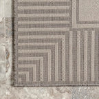 nuLOOM 4' x 6' Outdoor Area Rug, Casual Design with Striped Border, Stain Resistant, Highly Durable, for Patio, Balcony, Bedroom, Living Room, Dining Room, Bathroom, Light Grey