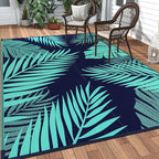 GENIMO Outdoor Rug 5' x 8' Waterproof for Patios Clearance, Reversible Outdoor Plastic Straw Camping Rug Carpet, Large Area Rugs Mats for RV, Camper, Deck, Balcony, Porch, Beach, Navy Blue&Jade Green